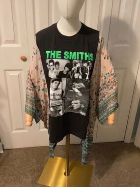 The Smiths Upcycled Graphic T-Shirt With Flowy Floral Printed Sleeves OSFM